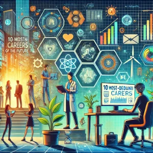 Un estudiante sentado en un computador buscando las carreras con mas demanda