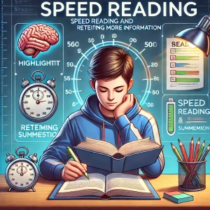 Estudiante aprendiendo a leer rápido y con concentración